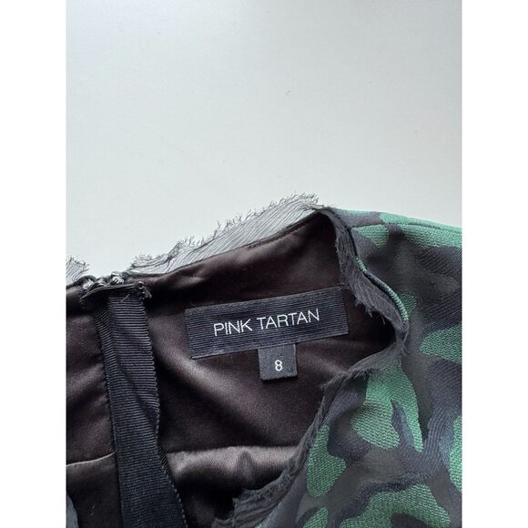 PINK TARTAN Alvina Green Black Camo Jacquard Silk Trim Fit & Flare Dress, Size 8 - Picture 11 of 13